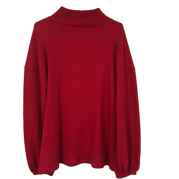 AVA & VIV Holiday Red Waffle Knit Mock Neck Balloon Sleeve Sweater, Christmas X - Picture 4 of 8